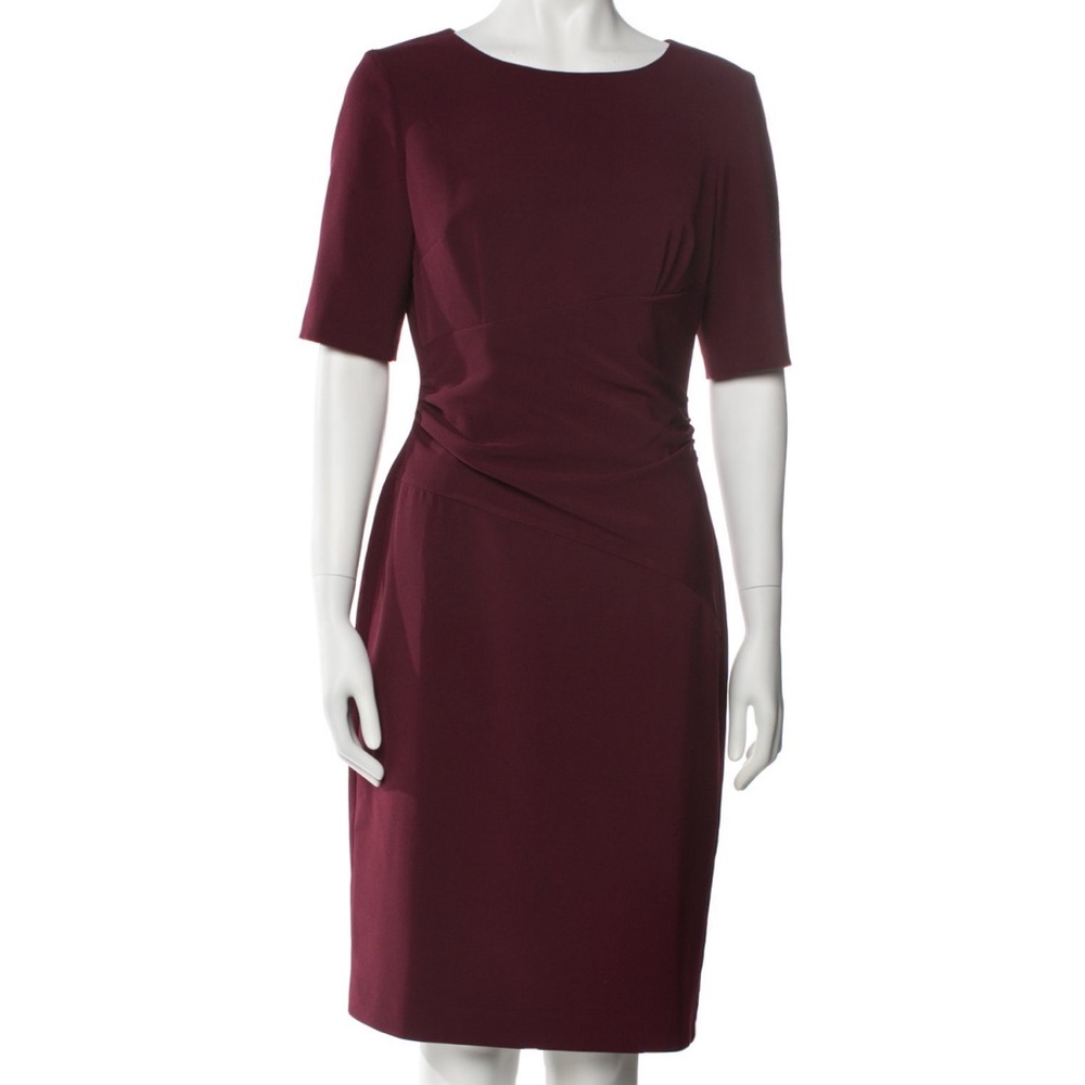 Burgundy Sheath Midi Dress with Crew Neck for Work